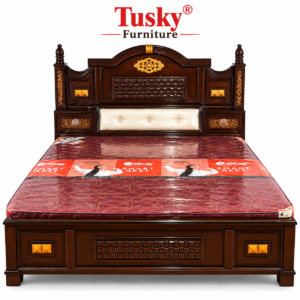 Premium Wooden Cot with Ornate Headboard & Storage Footboard