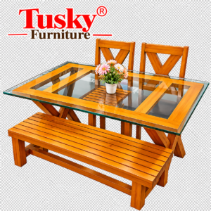 Premium Rubber Wood Glass-Top Dining Table Set