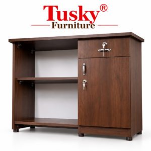 Wooden Office Storage Cabinet with Open Shelves